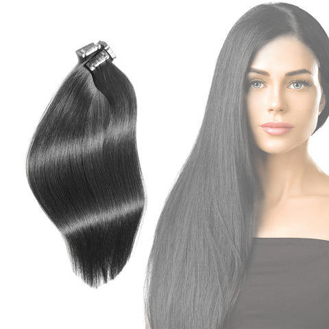 CLR | Tape in hair extensions | Thick silky and soft | Heat protective | All natural black | 20 inches