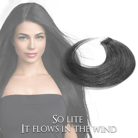 CLR | Tape in hair extensions | Thick silky and soft | Heat protective | All natural black | 20 inches